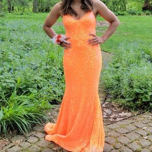 Elegant Orange Sequin Dress